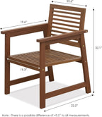 TIOMAN Patio Chair, Set of Two, Outdoor Lawn Chair, Armchair Without Cushion, for Patio, Garden, Porch, Light Wood