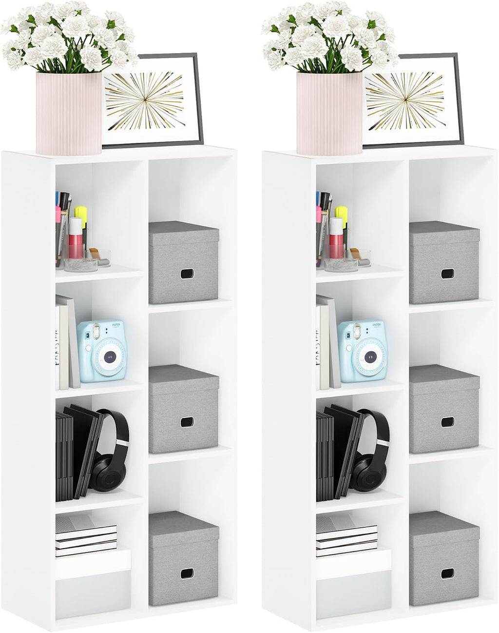 LUDER Set of 2 Book Shelf, 7-Cube, White
