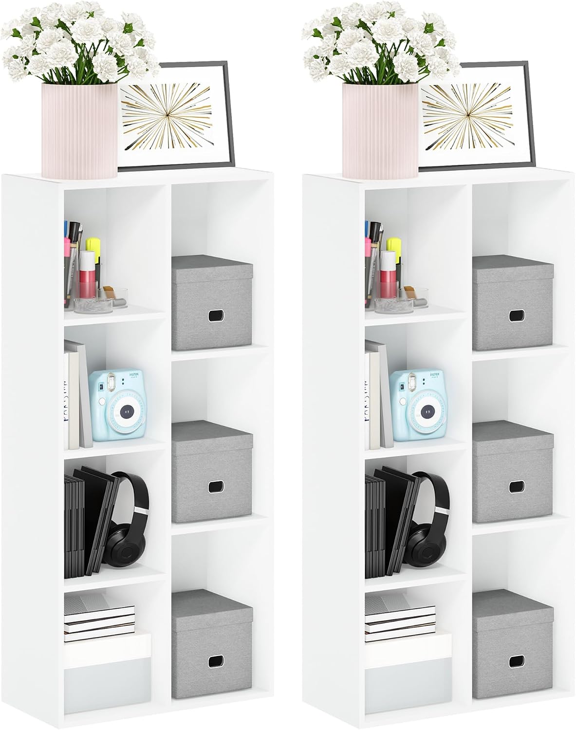 LUDER Set of 2 Book Shelf, 7-Cube, White