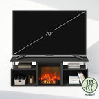 Jensen Fireplace TV Stand, NO Heat Decorative Electric Fireplace TV Stand for TV up to 70 Inch, with Open Storage, for Living Room, Americano/Stainless Steel