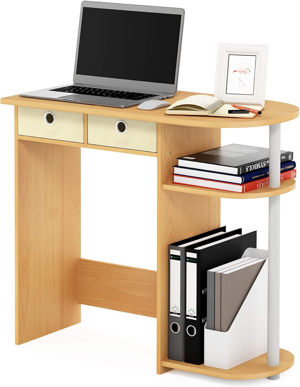 Go Green Desk, 31.5" Wide Gaming Desk with 2 Side Shelves and Storage Bins, Computer Desk, Office Desk for Home Office, Study Room, Dorm, Bedroom, Beech