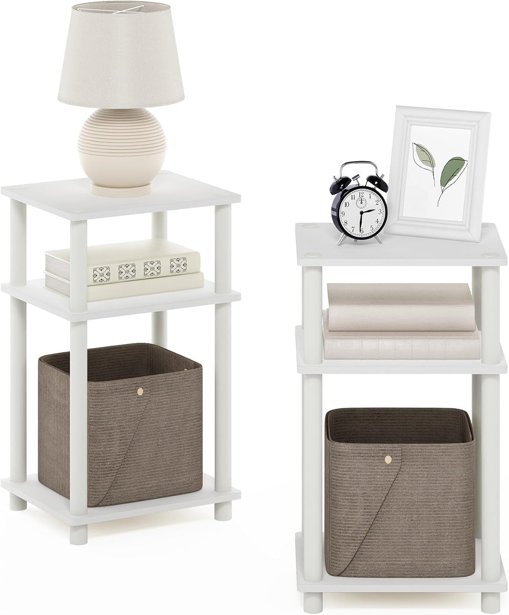 JUST Set of 2 Toolless 3-Tier Night Stand, White