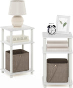 JUST Set of 2 Toolless 3-Tier Night Stand, White