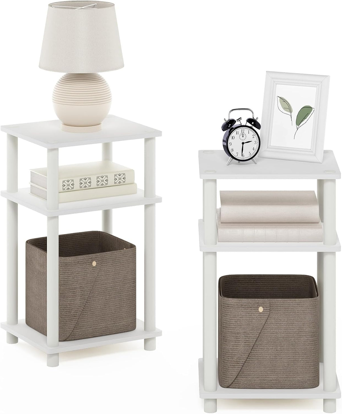 JUST Set of 2 Toolless 3-Tier Night Stand, White