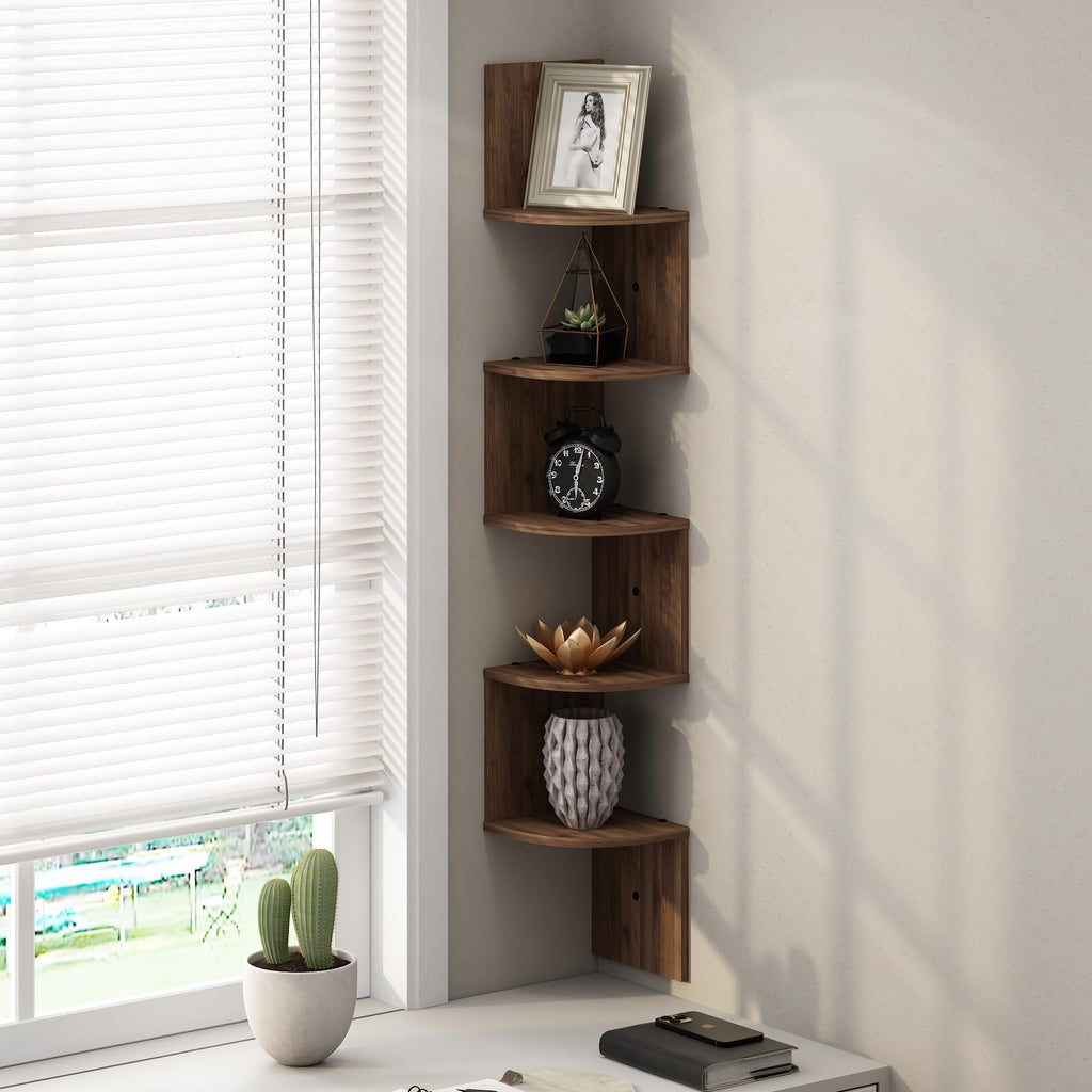 Rossi 5-Tier Corner Floating Shelves for Wall, Espresso