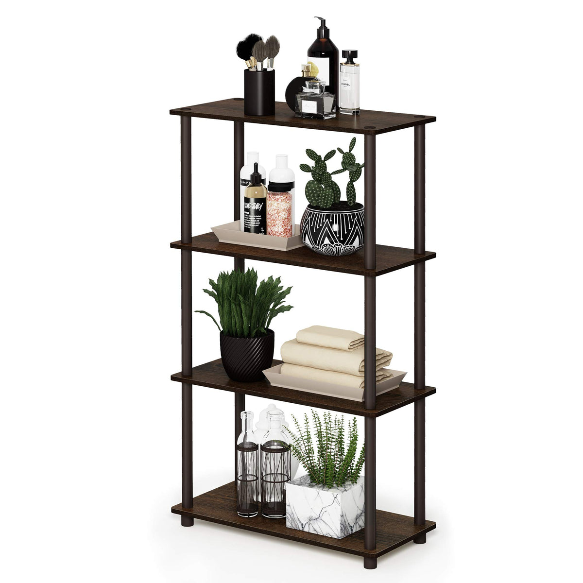 99152BE/WH/IV 3-Tier Go Green Multipurpose Storage Rack Shelving Unit Bookshelf Cabinet with 2 Bins, Beech Finish