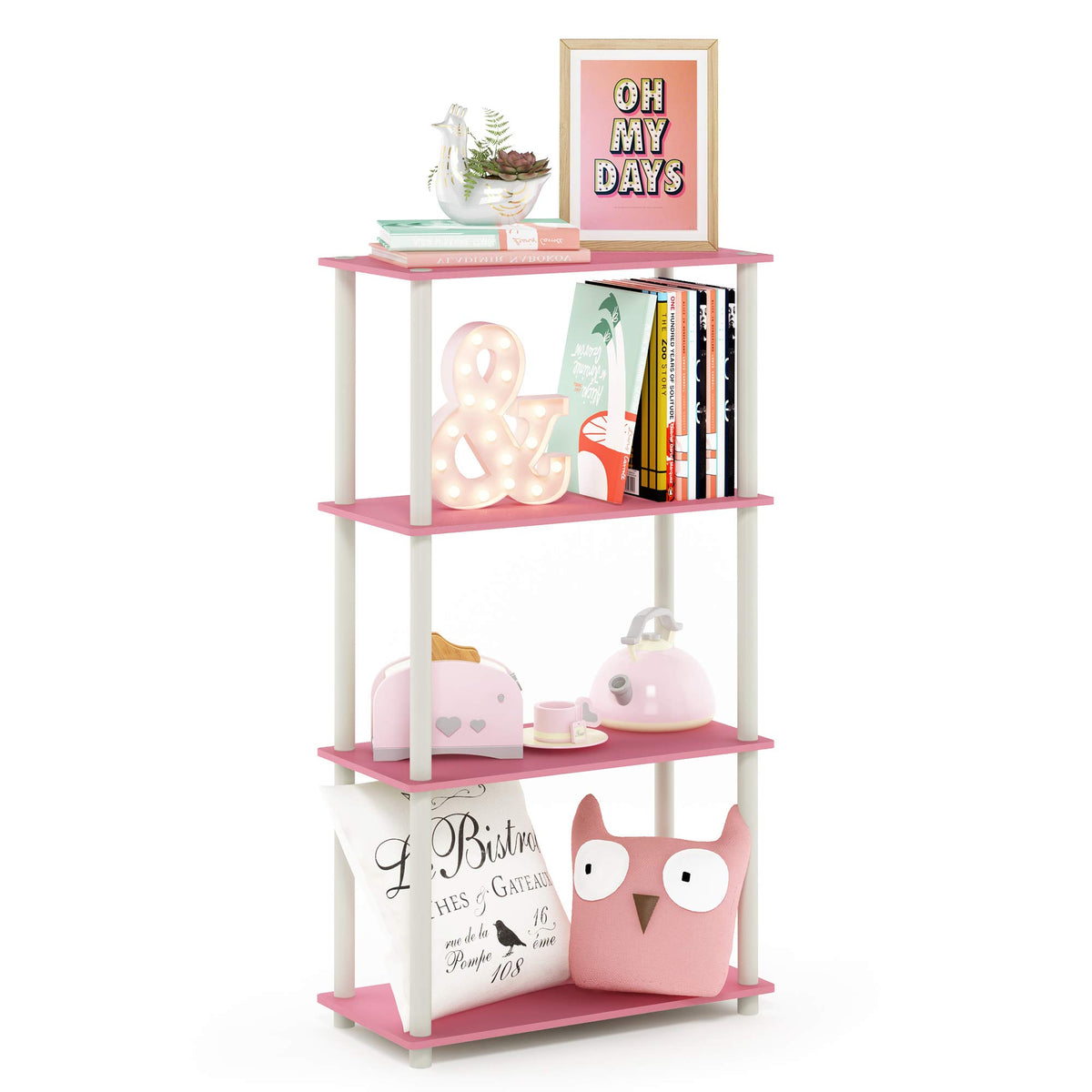 99152BE/WH/IV 3-Tier Go Green Multipurpose Storage Rack Shelving Unit Bookshelf Cabinet with 2 Bins, Beech Finish