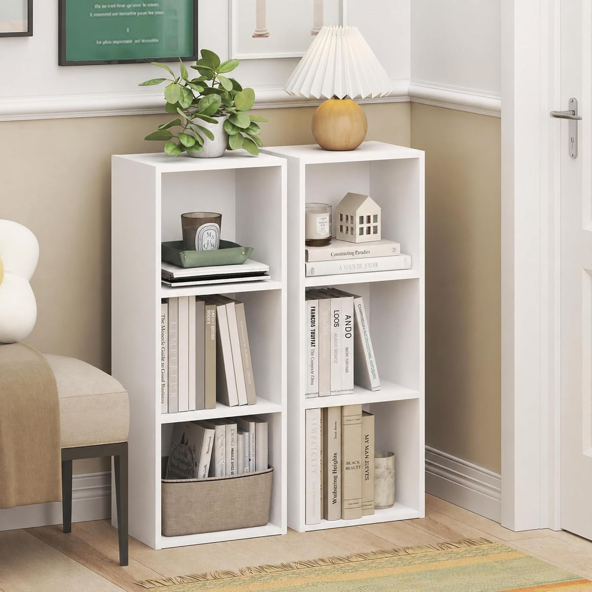 Set of 2 Book Shelf, 3-Cube, White