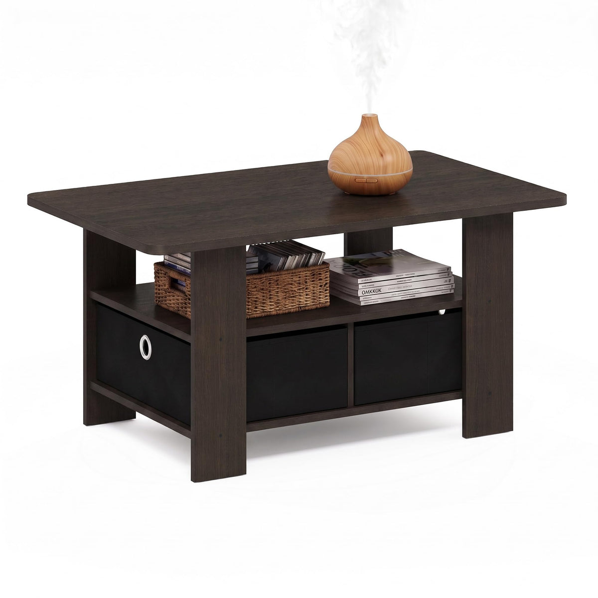 ANDREY Coffee Table, Small Modern Coffee Table with Storage and Bin Drawer, Side Table for Living Room, Bedroom, Home Office, Espresso