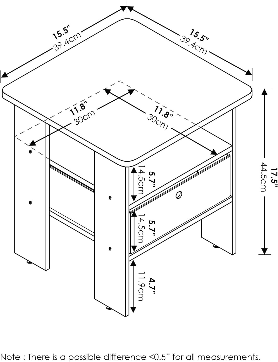 ANDREY Square Side Table, End Table, Night Stand, Dark Walnut