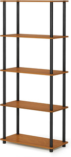 Wire Book Shelf, 5-Tier Industrial Style Metal Frame Bookcase, Display Shelf, 24 Wide, Walnut Cove