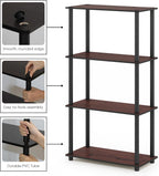 Turn-N-Tube Toolless Assembly Storage Shelves, 4-Tier Brown Book Shelf, Open Storage Bookshelf, for Organization and Storage, Living Room, Home Office, Bedroom, Cherry Oak