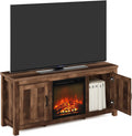 Jensen Farmhouse Barn Door Fireplace Stand with Storage Cabinet for TV up to 60 Inch, Rustic Brown