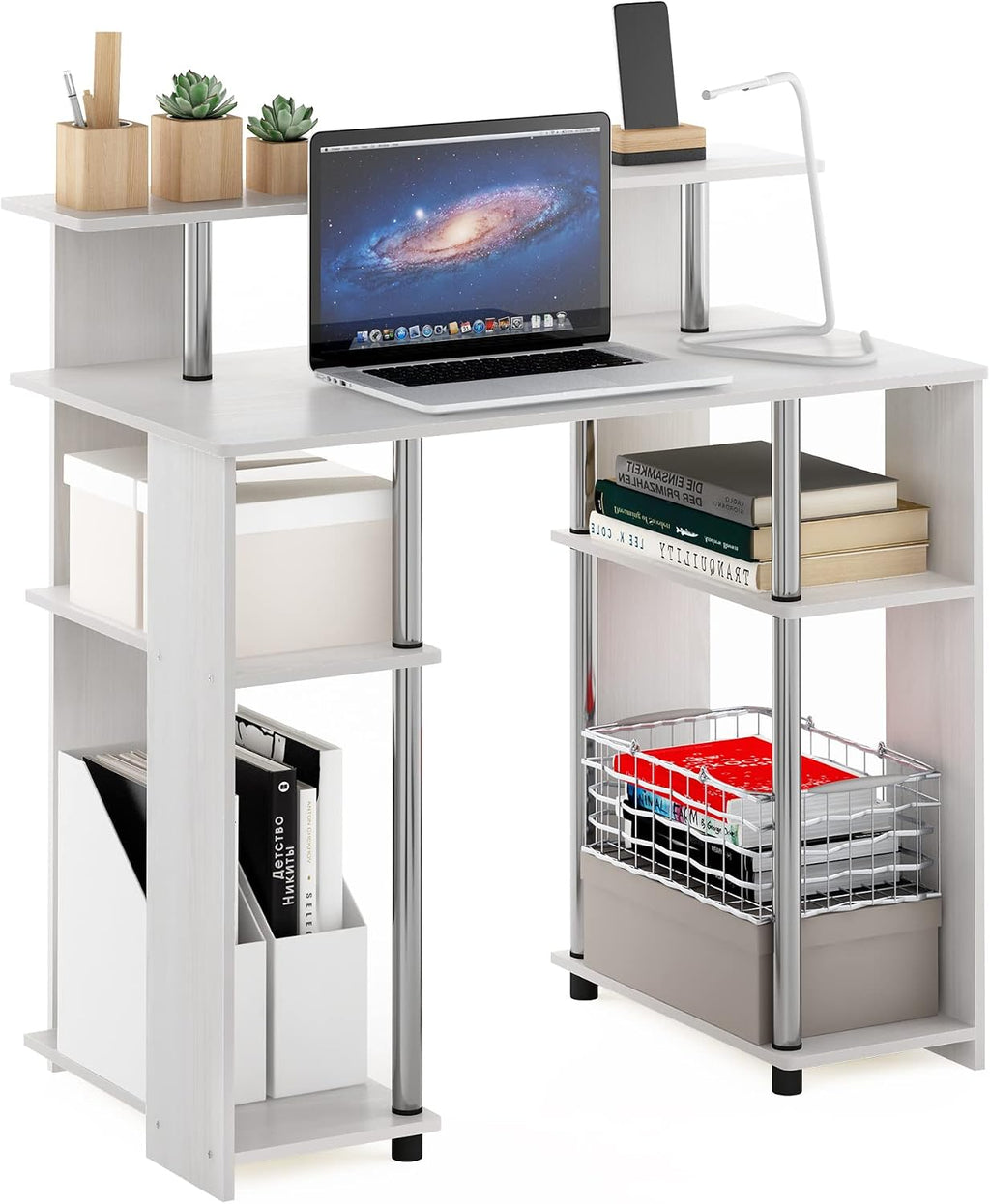 Jaya Simple Design Computer Writing Desk, White Oak/Stainless Steel