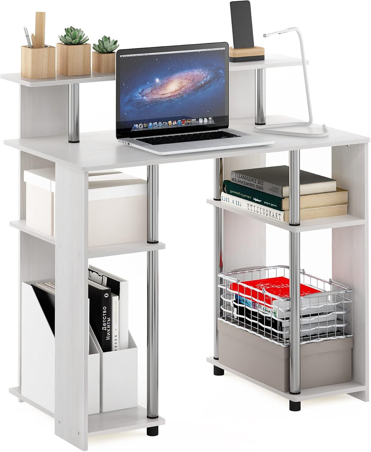 Jaya Simple Design Computer Writing Desk, White Oak/Stainless Steel