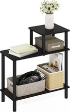 Turn-N-Tube Side Table, 3-Tier Rectangle Sofa End Table with Open Shelf, Toolless Assembly Night Stand, Bedside Table, for Living Room, Bedroom, Espresso