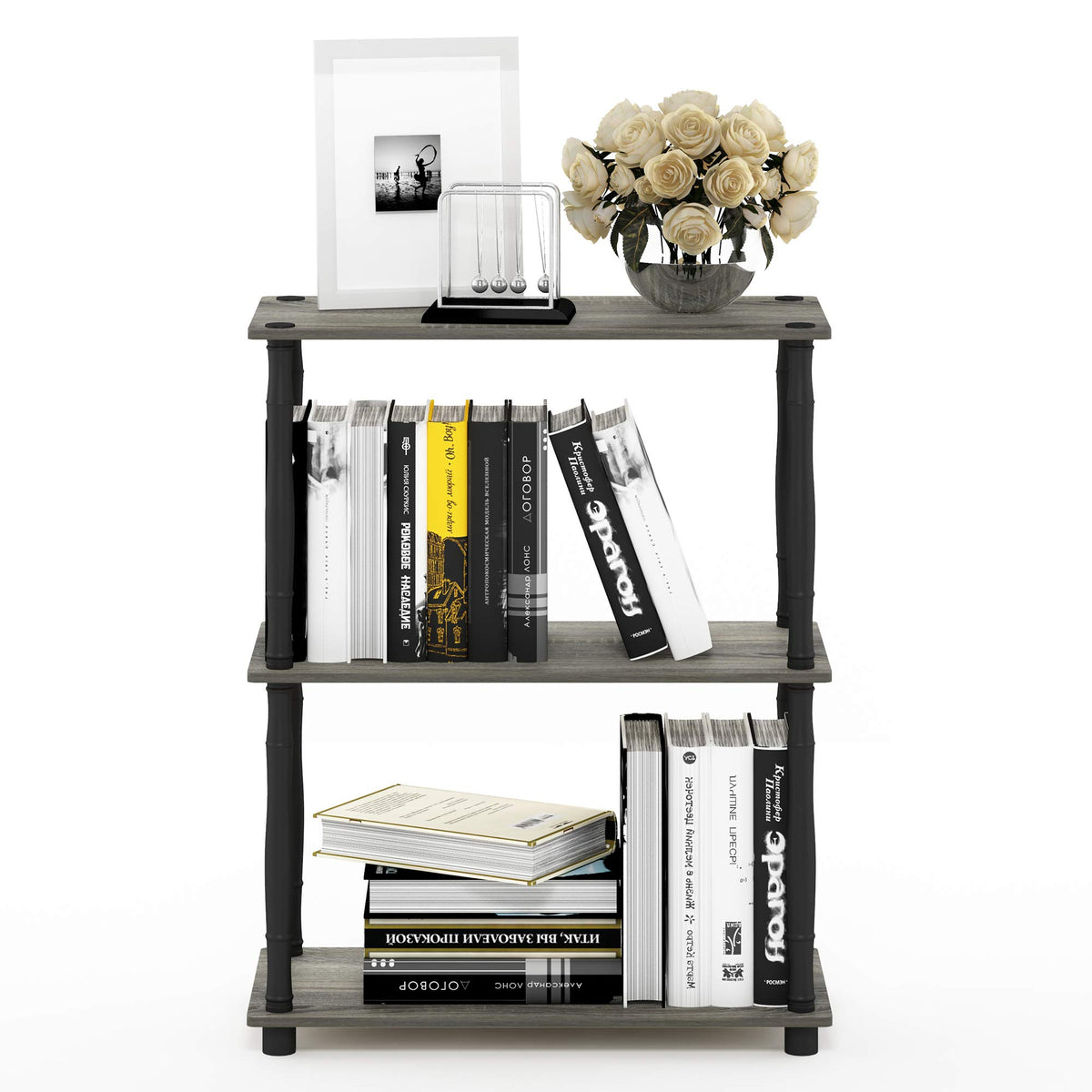 99152BE/WH/IV 3-Tier Go Green Multipurpose Storage Rack Shelving Unit Bookshelf Cabinet with 2 Bins, Beech Finish
