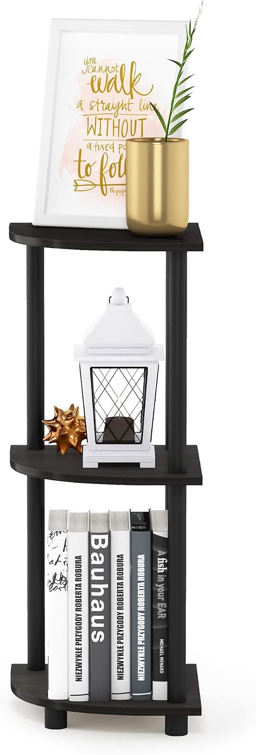 TURN-N-TUBE Corner Shelf, 3-Tier Corner Bookshelf, Display Storage Shelves with Open Shelves, for Organization and Storage, Living Room, Home Office, Garage, Espresso