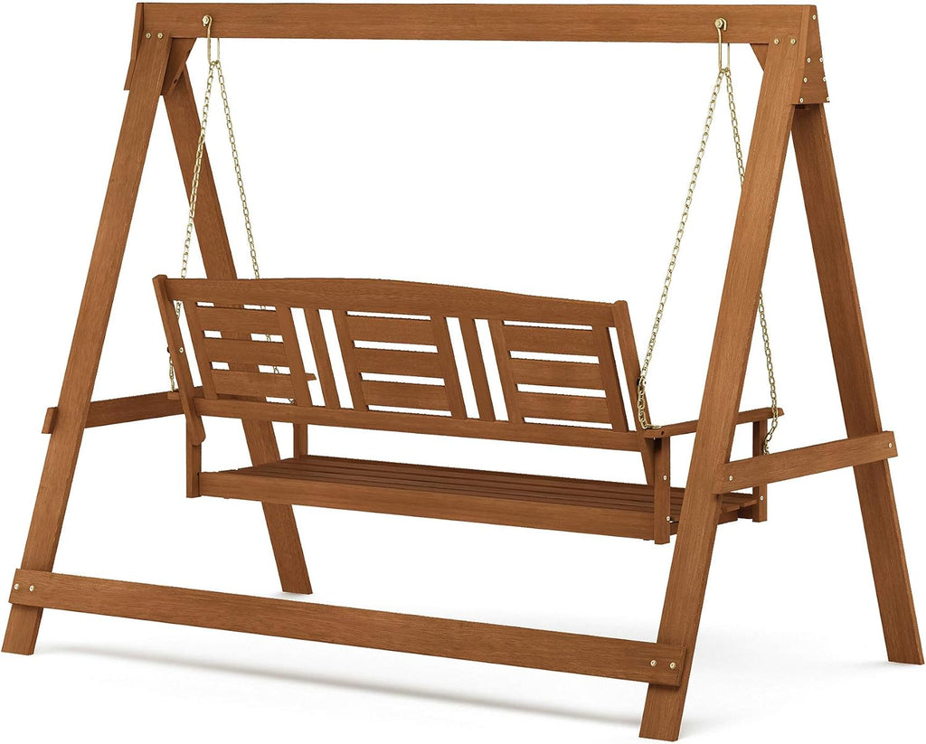 Hardwood A-Frame Porch Swing, 3-Seater, Natural