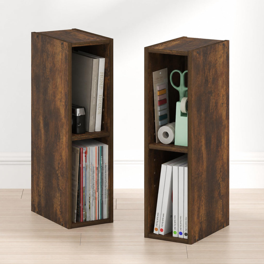 Fulda Book Shelf Set of 2, 2-Tier Narrow Bookshelf, 6" W, Blackwood