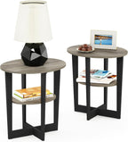 TIDUR Set of 2 2-Tier Oval Night Stand, French Oak