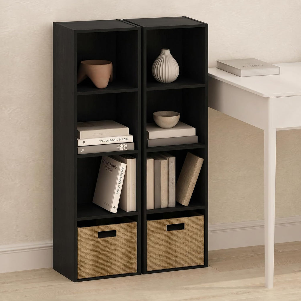 PASIR Set of 2 4-Tier Modern Book Shelf, Blackwood