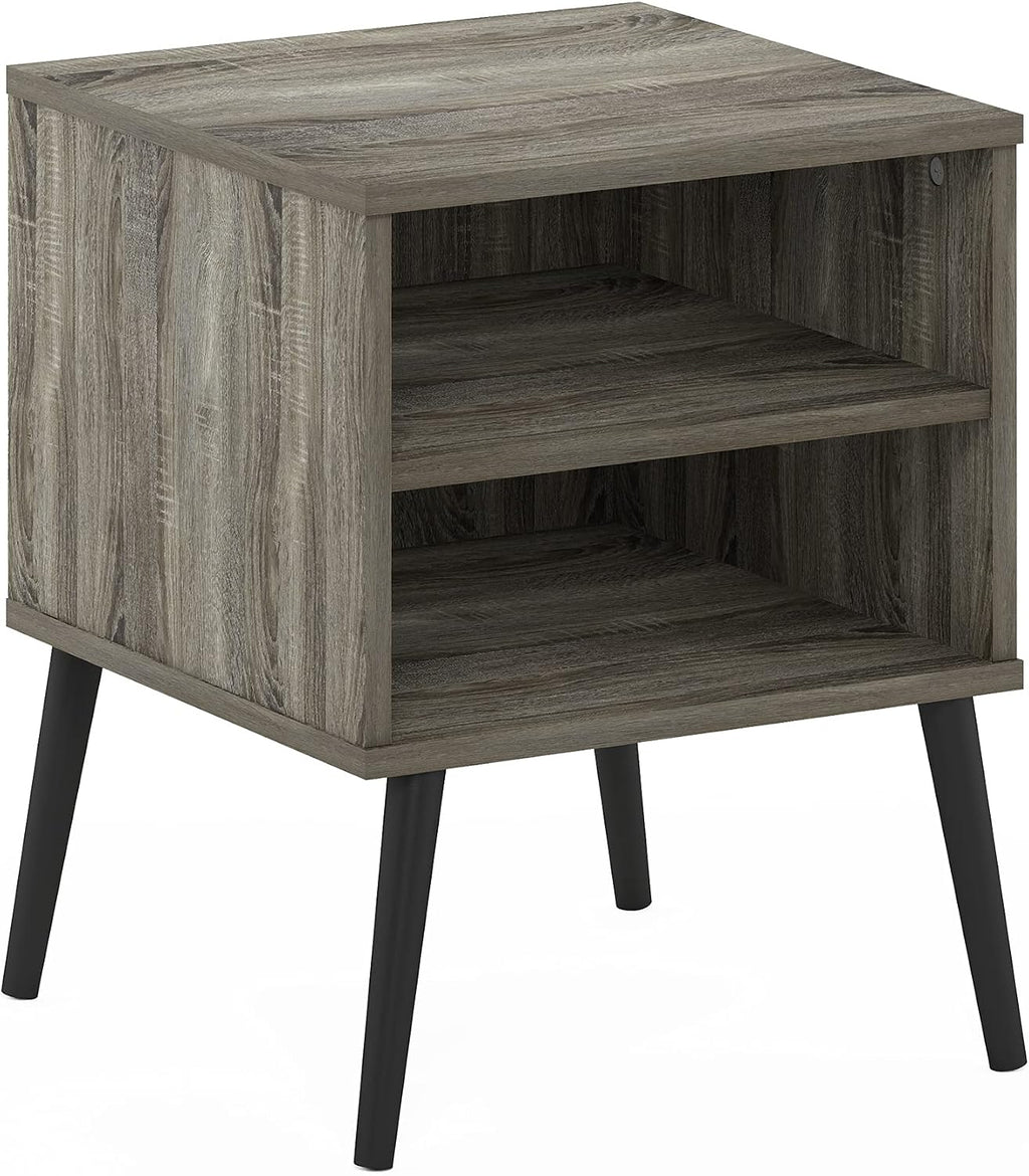 Claude Side Table, 2-Tier Square Mid-Century End Table with Wooden Legs, Open Shelf Night Stand, Bedside Table, for Living Room, Bedroom, French Oak Grey