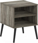 Claude Side Table, 2-Tier Square Mid-Century End Table with Wooden Legs, Open Shelf Night Stand, Bedside Table, for Living Room, Bedroom, French Oak Grey