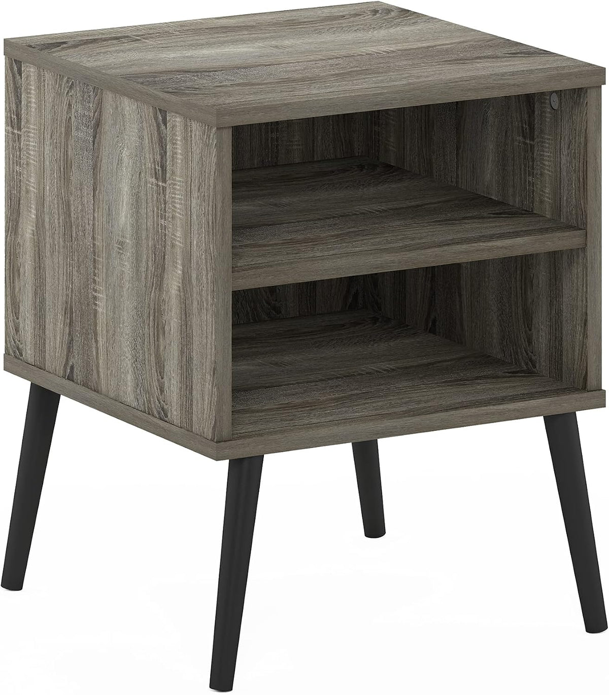 Claude Side Table, 2-Tier Square Mid-Century End Table with Wooden Legs, Open Shelf Night Stand, Bedside Table, for Living Room, Bedroom, French Oak Grey