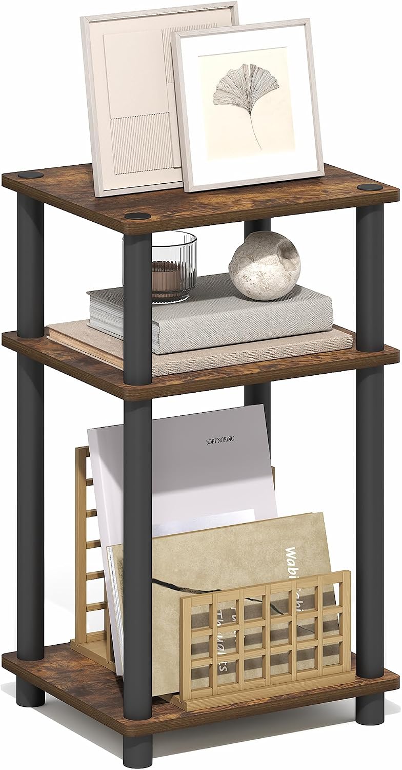 Turn-N-Tube 3-Tier Toolless Side Table, Compact, Amber Oak