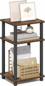 Turn-N-Tube 3-Tier Toolless Side Table, Compact, Amber Oak