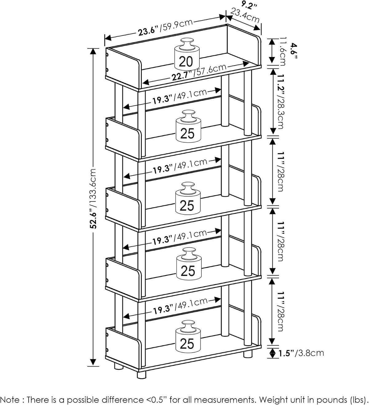 Turn-N-Tube Book Shelf, 5-Tier Bookshelf, Bookcases, Espresso