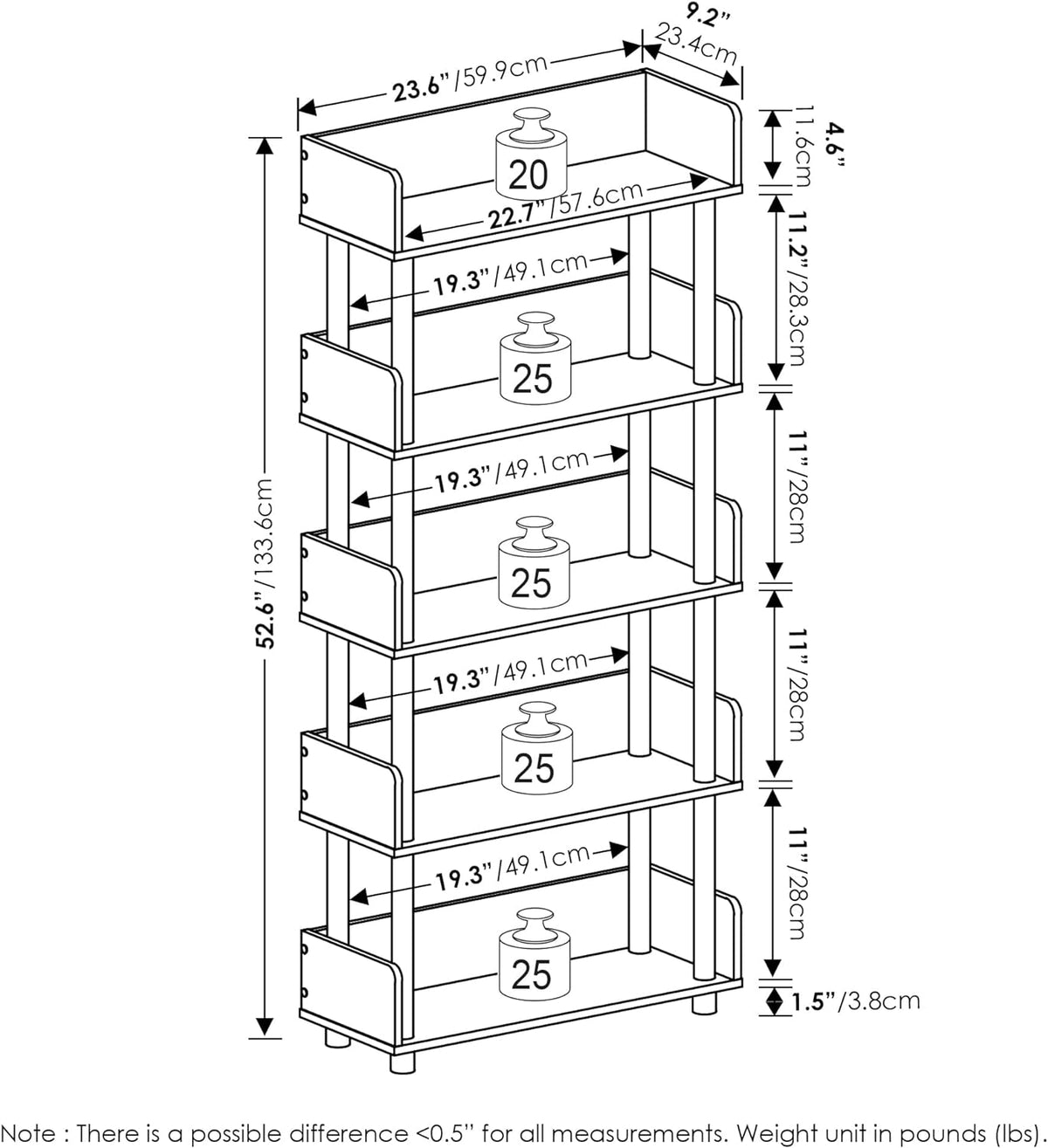 Turn-N-Tube Book Shelf, 5-Tier Bookshelf, Bookcases, Walnut