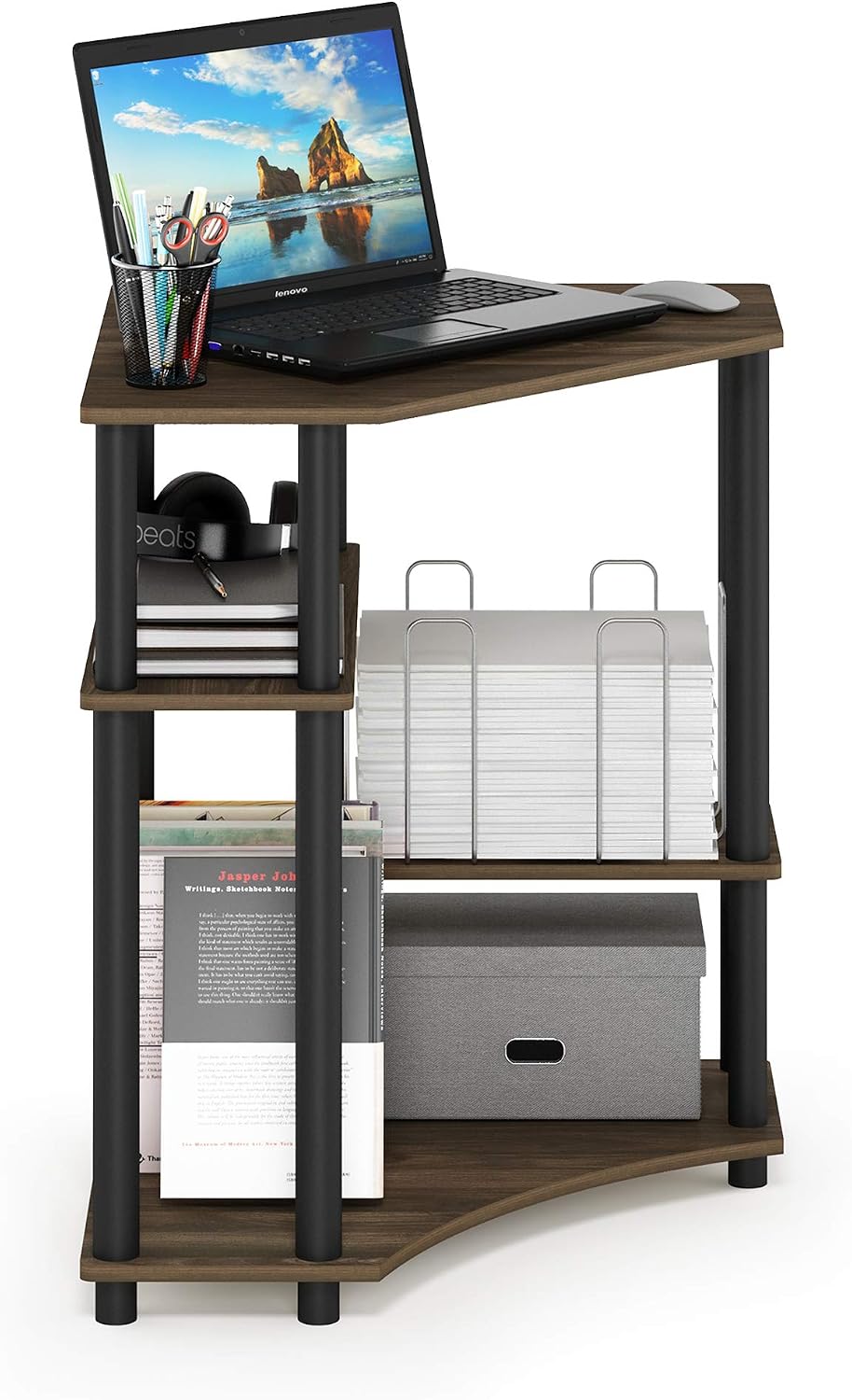 Turn-N-Tube Toolless Corner Baker Racks, Desk, Columbia Walnut