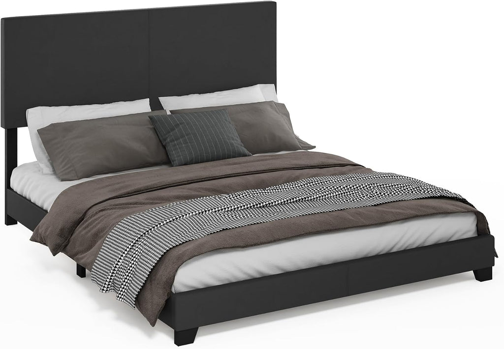 PESSAC PU Leather Upholstery Bed Frame, Cal King Size, Black