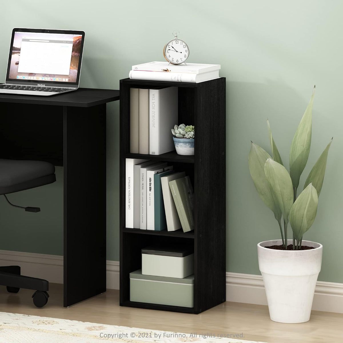 Pasir 3-Tier No Tool Assembly Open Shelf Bookcase, Blackwood