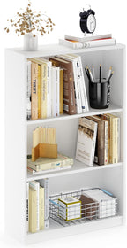 Jaya Book Shelf, 3-Tier Bookshelf, Bookcase with Adjustable Shelves, 9.5 x 24.5 x 40.3, for Organization and Storage, for Living Room, Bedroom, Home Office, White