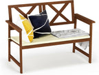 Outdoor Bench, X Back Garden Bench with Cushion, for Patio, Garden, Porch, 24 x 44 x 32, Natural