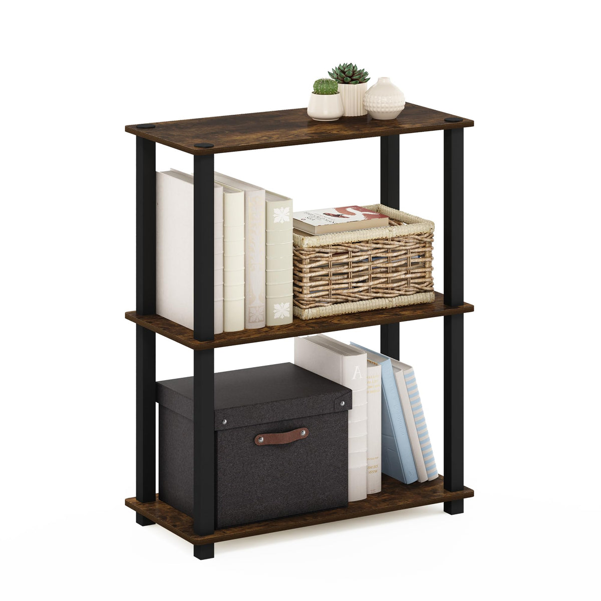 99152BE/WH/IV 3-Tier Go Green Multipurpose Storage Rack Shelving Unit Bookshelf Cabinet with 2 Bins, Beech Finish