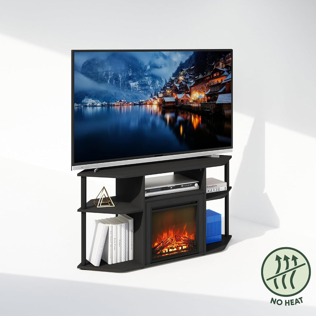 Jensen Fireplace TV Stand, NO Heat Decorative Electric Fireplace Corner TV Stand for TV up to 55 Inch, with Open Shelf, for Living Room, Americano/Black