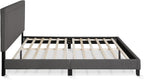 Laval Double Row Nail Head Upholstered Platform Bed Frame, Queen, Stone