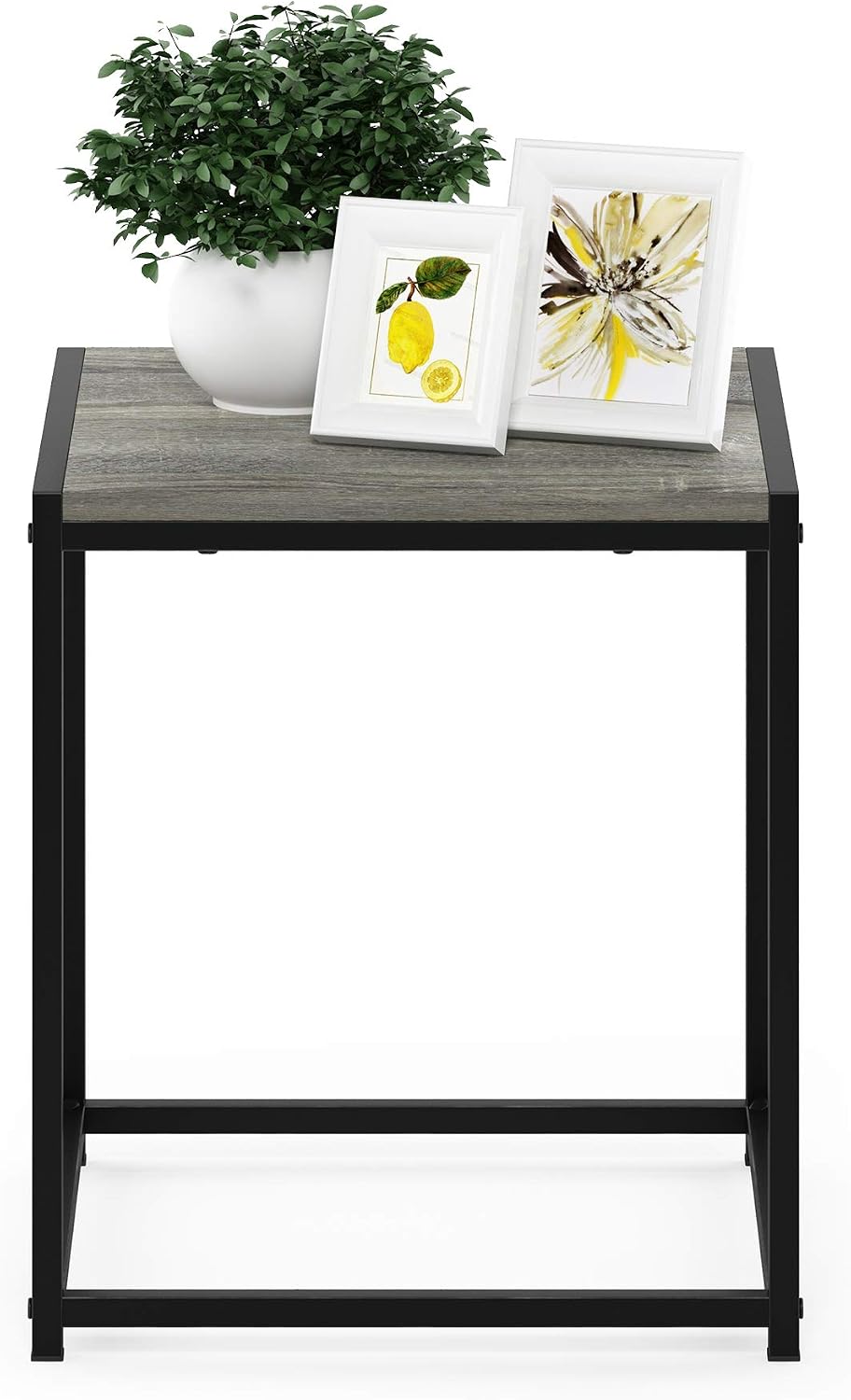 Camnus Side Table, Metal Frame Modern End Table, Grey Oak