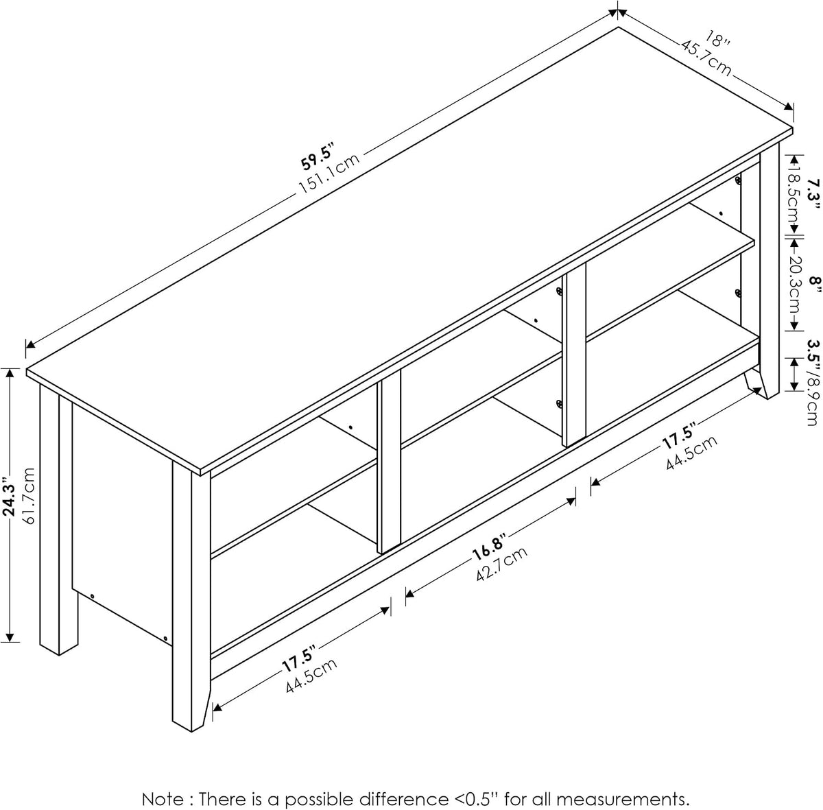 Jensen TV Stand, TV Entertainment Center with 6 Cube Shelves, TV Console, for TV up to 60 Inch, for Living Room, Bedroom, Grey Oak