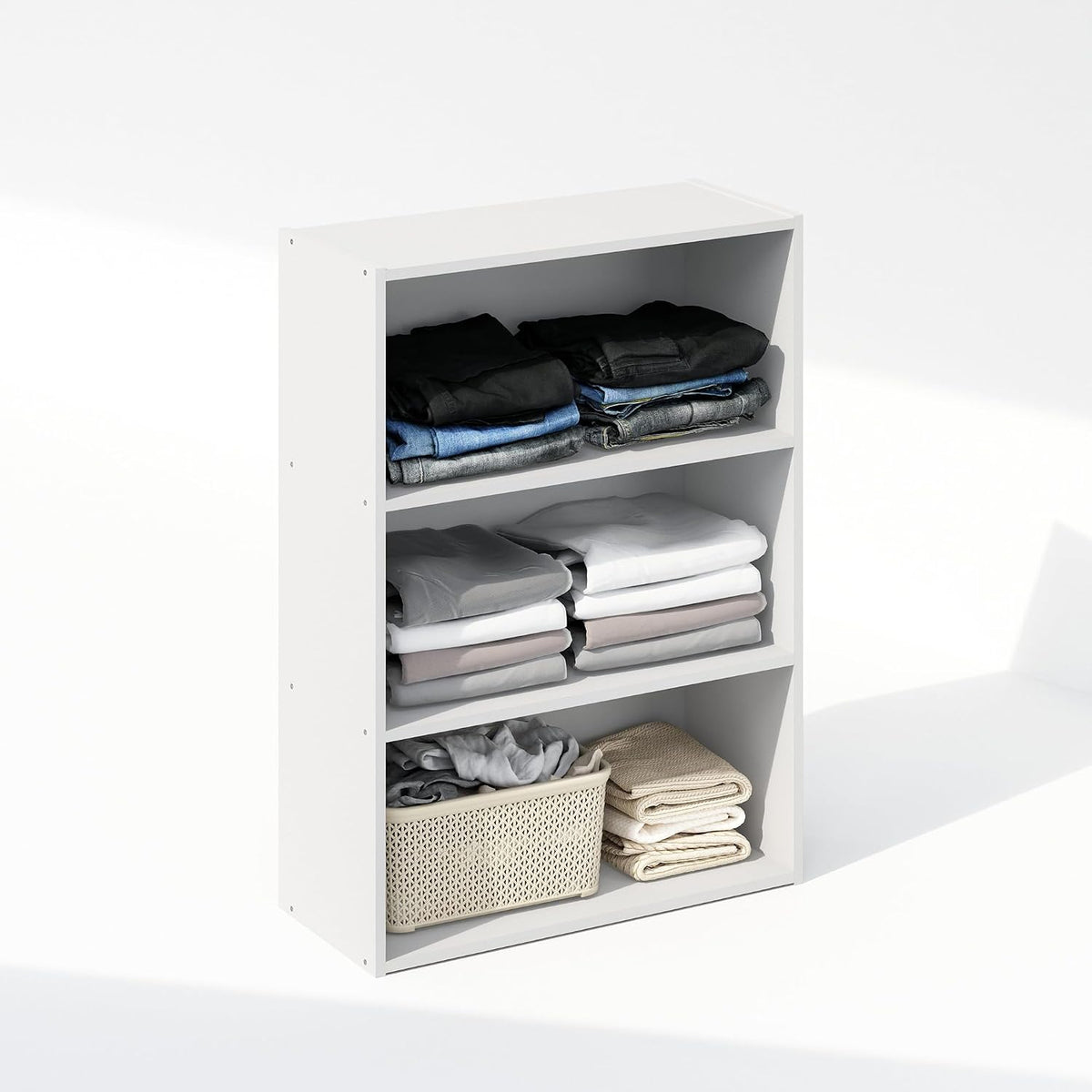 Reed Closet Organizers and Storage, 3-Tier Reversible Closet Shelves, Closet Organization Shelf, 9.7 x 23.7 x 31.5, for Bedroom, Closet, Plain White