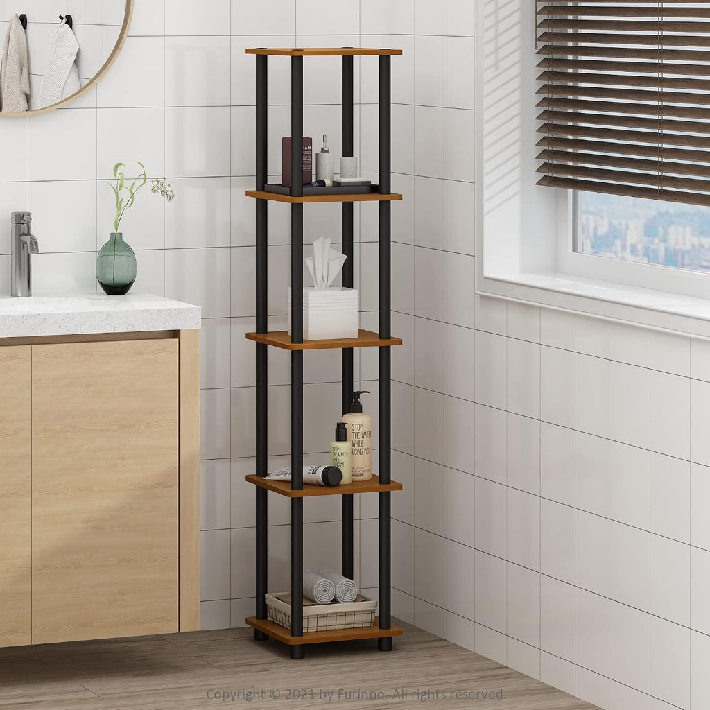 Turn-N-Tube 5-Tier Corner Square Rack Display Shelf, Round, Light Cherry/Black