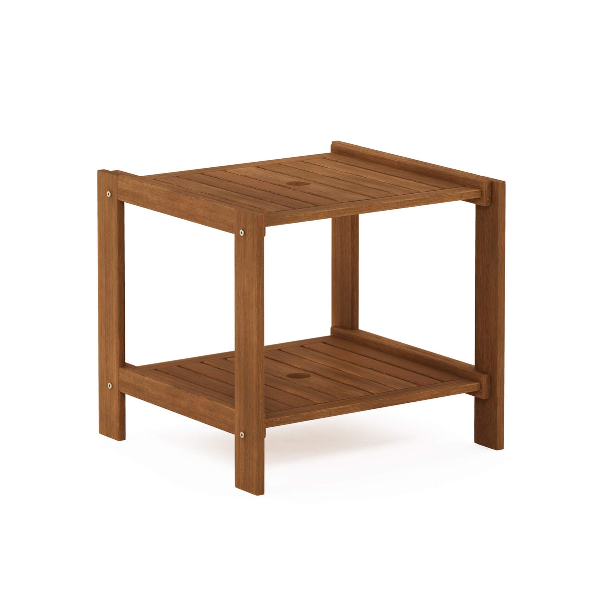 2-Tier Outdoor Patio Table with Open Shelf, Natural