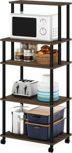 Turn-N-Tube 5-Tier Toolless Kitchen Storage Cart with Lockable Wheels, Columbia Walnut/Black