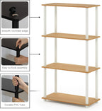 Turn-N-Tube Toolless Assembly Storage Shelves, 4-Tier Oak Book Shelf, Open Storage Bookshelf, for Organization and Storage, Living Room, Home Office, Bedroom, Light Beech