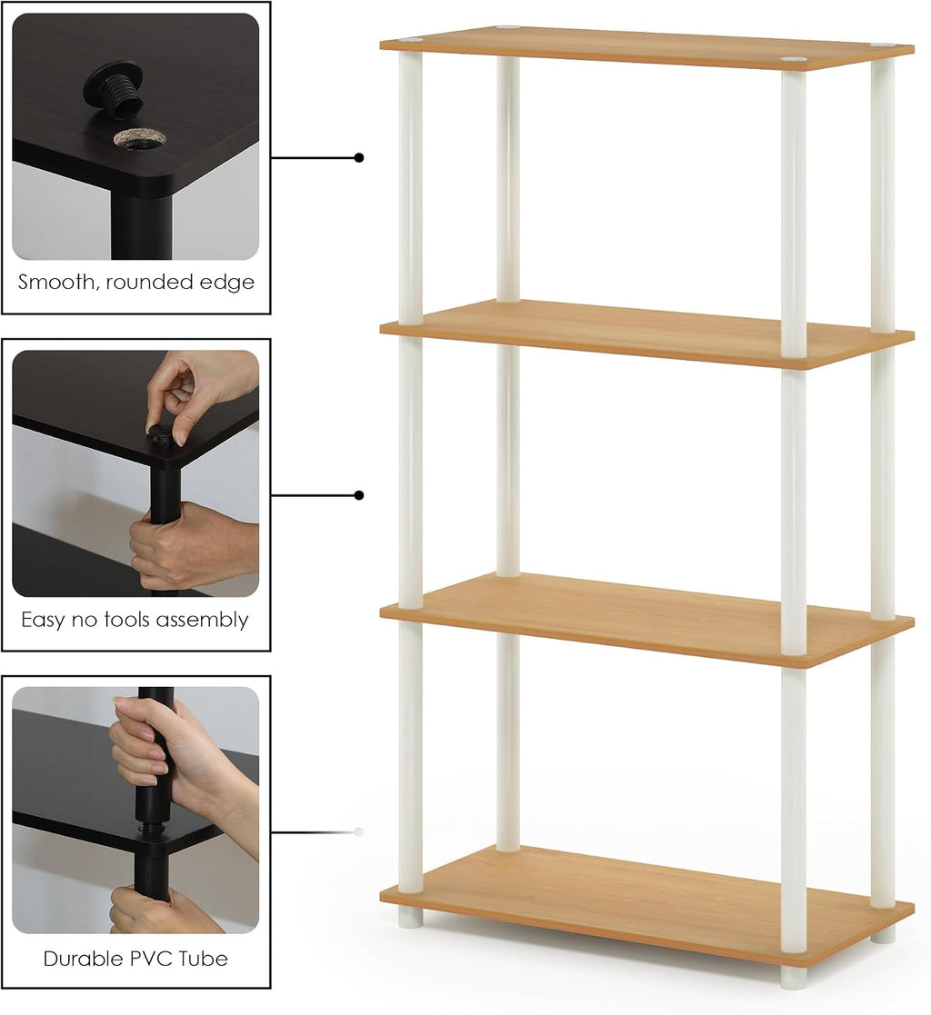 Turn-N-Tube Toolless Assembly Storage Shelves, 4-Tier Oak Book Shelf, Open Storage Bookshelf, for Organization and Storage, Living Room, Home Office, Bedroom, Light Beech