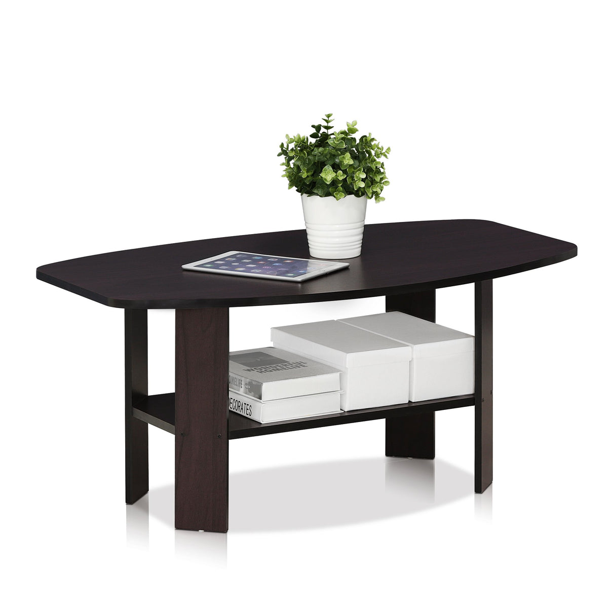 Basic 2-Tier Modern Coffee Table with Open Shelf, White
